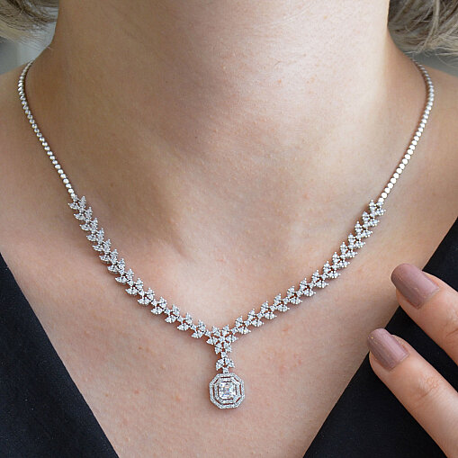 14 Ayar Yaprak Motifli Swarovski Baget Kolye 45 cm - 2
