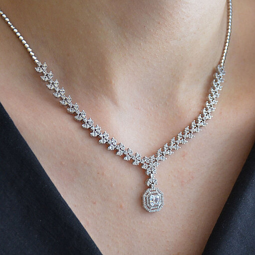 14 Ayar Yaprak Motifli Swarovski Baget Kolye 45 cm - 3