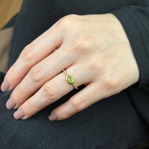 14 Ayar Yeşil Oval Taşlı Altın Yüzük – Modern Stil - 2