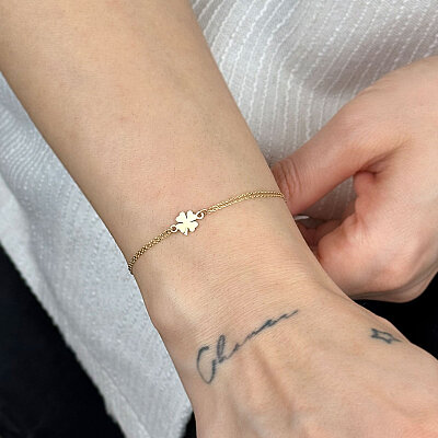 14 Ayar Minimal Yonca Bileklik (Taşsız, Sarı)