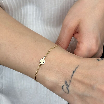 14 Ayar Minimal Yonca Bileklik (Taşsız, Sarı) - 2