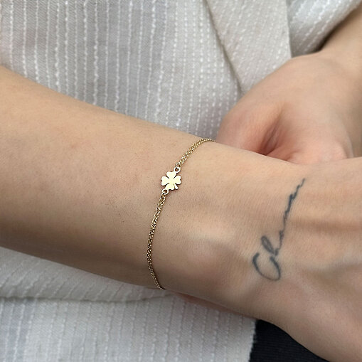 14 Ayar Minimal Yonca Bileklik (Taşsız, Sarı) - 3