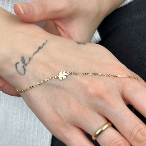 14 Ayar Minimal Yonca Bileklik (Taşsız, Sarı) - 4