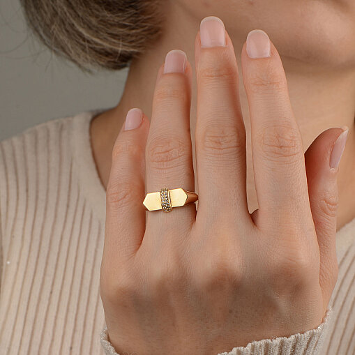 14 Ayar Zirkon Bar Taşlı Yüzük (Sarı) - 2