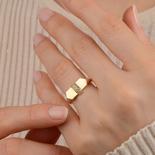 14 Ayar Zirkon Bar Taşlı Yüzük (Sarı) - 1