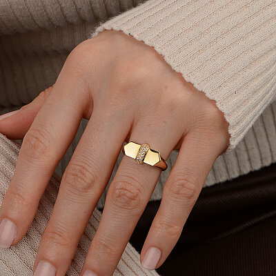 14 Ayar Zirkon Bar Taşlı Yüzük (Sarı) - 3