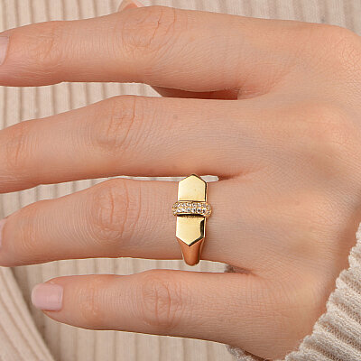 14 Ayar Zirkon Bar Taşlı Yüzük (Sarı) - 4