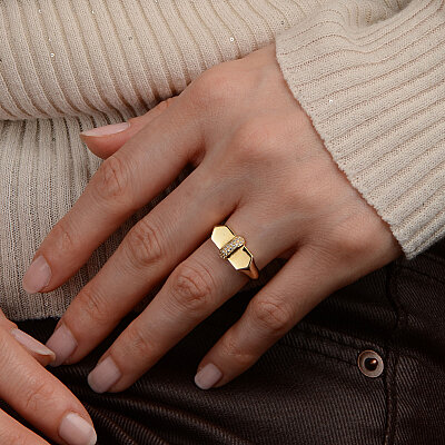 14 Ayar Zirkon Bar Taşlı Yüzük (Sarı) - 5