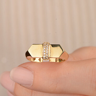 14 Ayar Zirkon Bar Taşlı Yüzük (Sarı) - 6