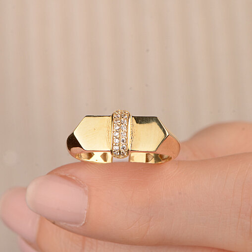 14 Ayar Zirkon Bar Taşlı Yüzük (Sarı) - 6