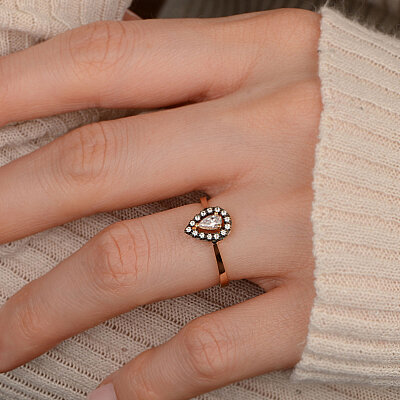 14 Ayar Zirkon Damla Taşlı Yüzük (Sarı)