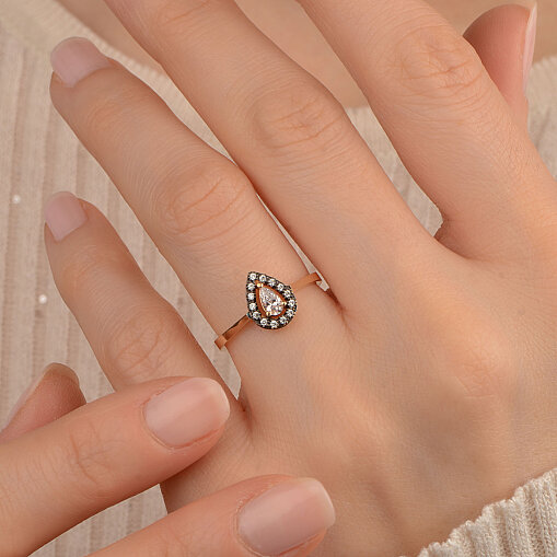 14 Ayar Zirkon Damla Taşlı Yüzük (Sarı) - 3