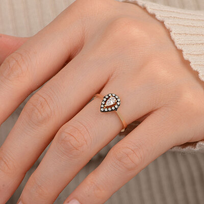 14 Ayar Zirkon Damla Taşlı Yüzük (Sarı) - 5