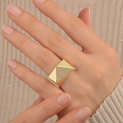 14 Ayar Zirkon Geometrik Taşlı Yüzük (Sarı)