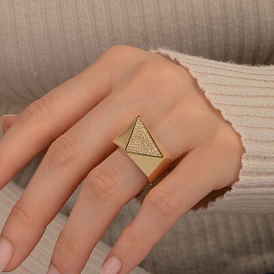 14 Ayar Zirkon Geometrik Taşlı Yüzük (Sarı) - 3