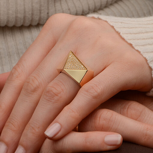 14 Ayar Zirkon Geometrik Taşlı Yüzük (Sarı) - 5