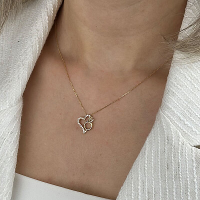 14 Ayar Zirkon Taşlı Kalp Kolye (Sarı) - 2