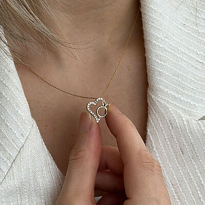 14 Ayar Zirkon Taşlı Kalp Kolye (Sarı) - 3