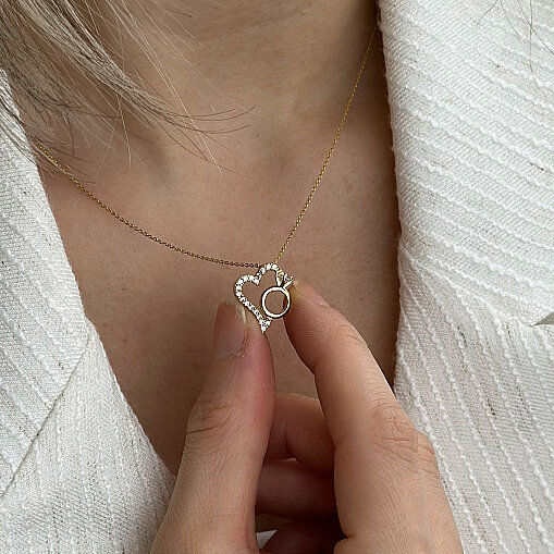 14 Ayar Zirkon Taşlı Kalp Kolye (Sarı) - 3