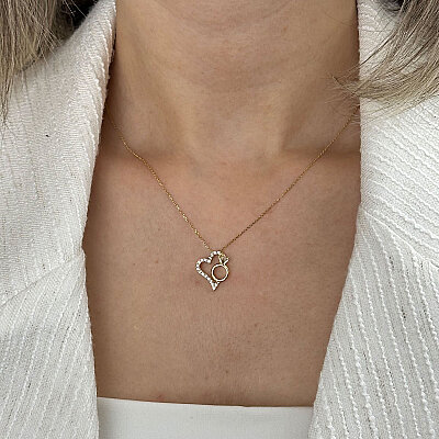 14 Ayar Zirkon Taşlı Kalp Kolye (Sarı) - 5