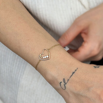 14 Ayar Zirkon Tek Taş Kalp Bileklik (Sarı)