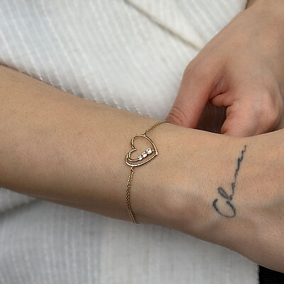 14 Ayar Zirkon Tek Taş Kalp Bileklik (Sarı) - 3