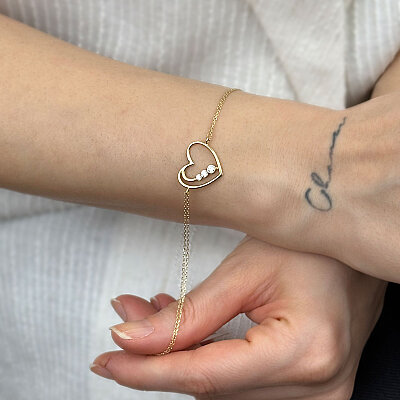 14 Ayar Zirkon Tek Taş Kalp Bileklik (Sarı) - 2