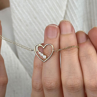 14 Ayar Zirkon Tek Taş Kalp Bileklik (Sarı) - 4