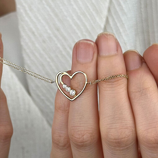 14 Ayar Zirkon Tek Taş Kalp Bileklik (Sarı) - 4