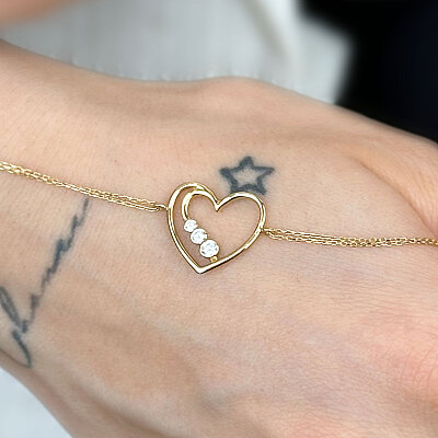 14 Ayar Zirkon Tek Taş Kalp Bileklik (Sarı) - 5