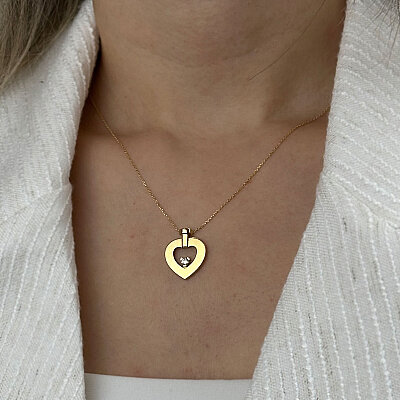 14 Ayar Zirkon Tek Taş Kalp Kolye (Sarı)