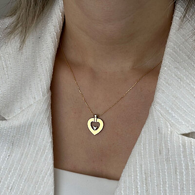 14 Ayar Zirkon Tek Taş Kalp Kolye (Sarı) - 4