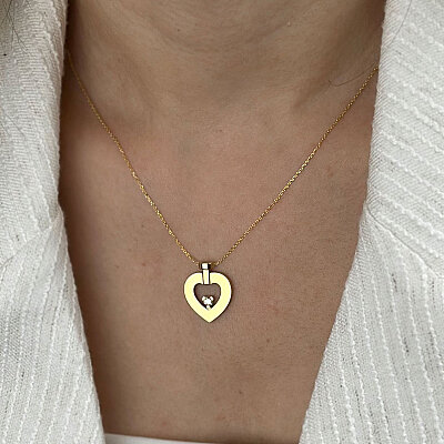 14 Ayar Zirkon Tek Taş Kalp Kolye (Sarı) - 5