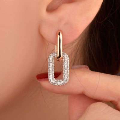 1.43ct Pırlanta Oval Küpe - 2