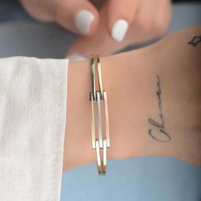 14k Altın 3 Sıra Kaburga Model Kelepçe Bilezik - 2