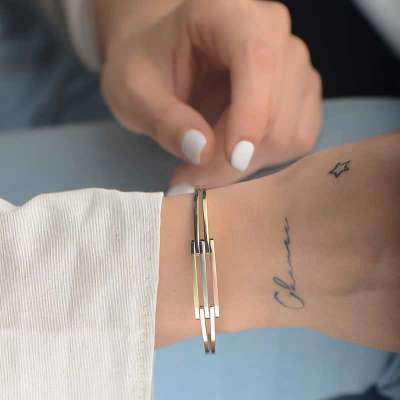 14k Altın 3 Sıra Kaburga Model Kelepçe Bilezik - 3