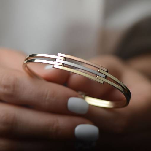 14k Altın 3 Sıra Kaburga Model Kelepçe Bilezik - 4