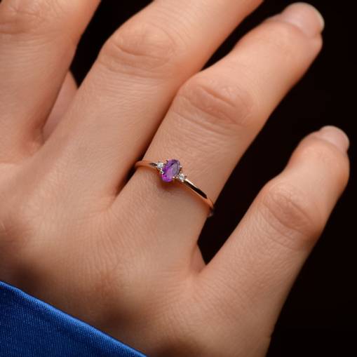 14k Altın Ametist Taşlı Minimal Yüzük - 1