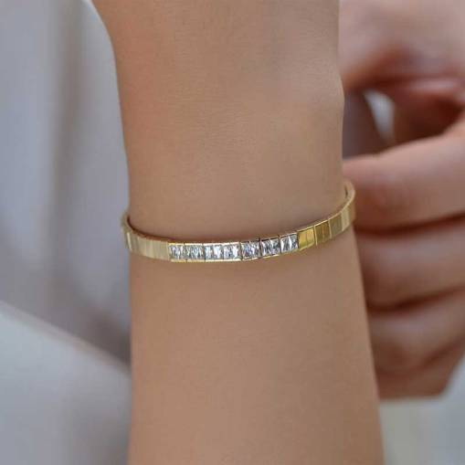 14k Altın Baget Sıra Taşlı Bileklik - 2