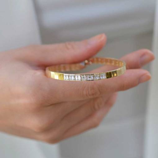 14k Altın Baget Sıra Taşlı Bileklik - 1