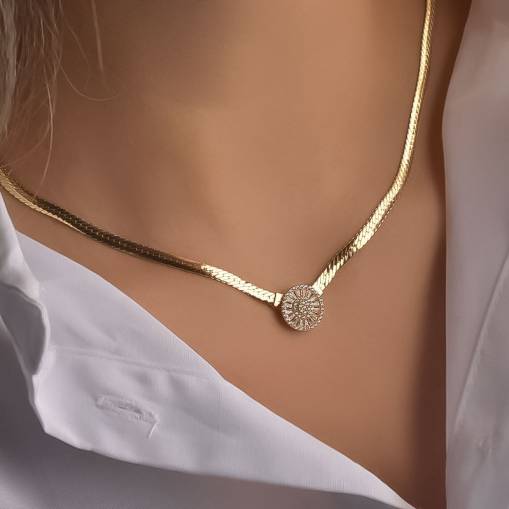14k Altın Balık Sırtı Baget Taşlı Trapez Kolye - 1