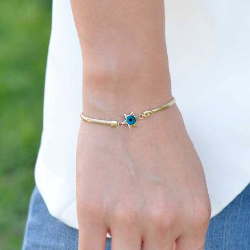 14k Altın Balık Sırtı Yıldızlı Bileklik - 1