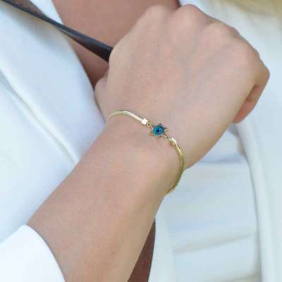 14k Altın Balık Sırtı Yıldızlı Bileklik - 3