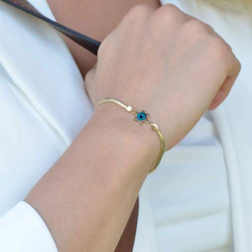 14k Altın Balık Sırtı Yıldızlı Bileklik - 3