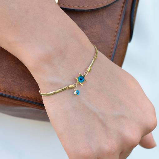 14k Altın Balık Sırtı Yıldızlı Bileklik - 2