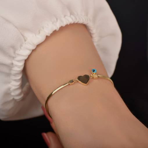 14k Altın Balık Sırtı Zincir Kalpli Bileklik - 2