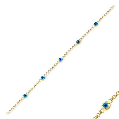 14k Altın Beş Sıra Nazar Boncuklu Bileklik - ENGİNGOLD PLT