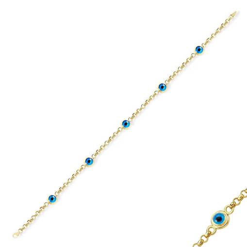 14k Altın Beş Sıra Nazar Boncuklu Bileklik - 1