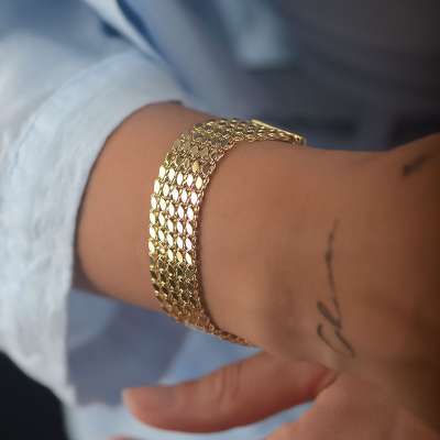 14k Altın Beş Sıra Pullu Arpa Model Bileklik - 1