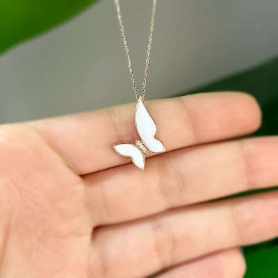 14k Altın Beyaz Kelebek Kolye - ENGİNGOLD MYZ